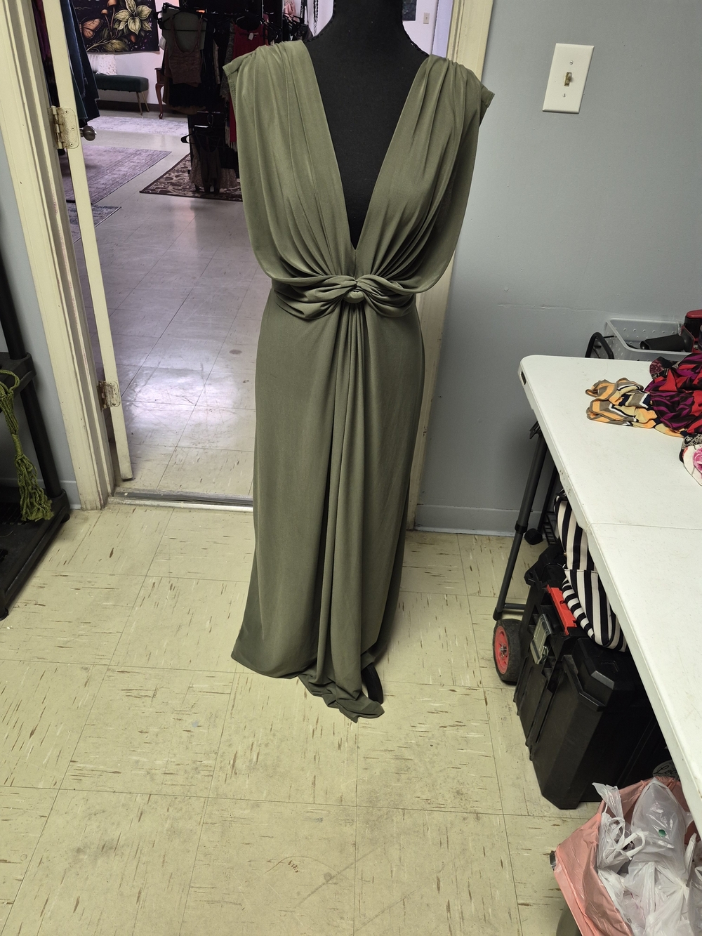 Love Squared Olive Twist-Front Maxi Dress